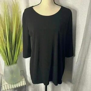 Clara Sun Woo Women’s L Black Tunic 3/4 Cut Our Sleeves Scoop Neck Dressy Top